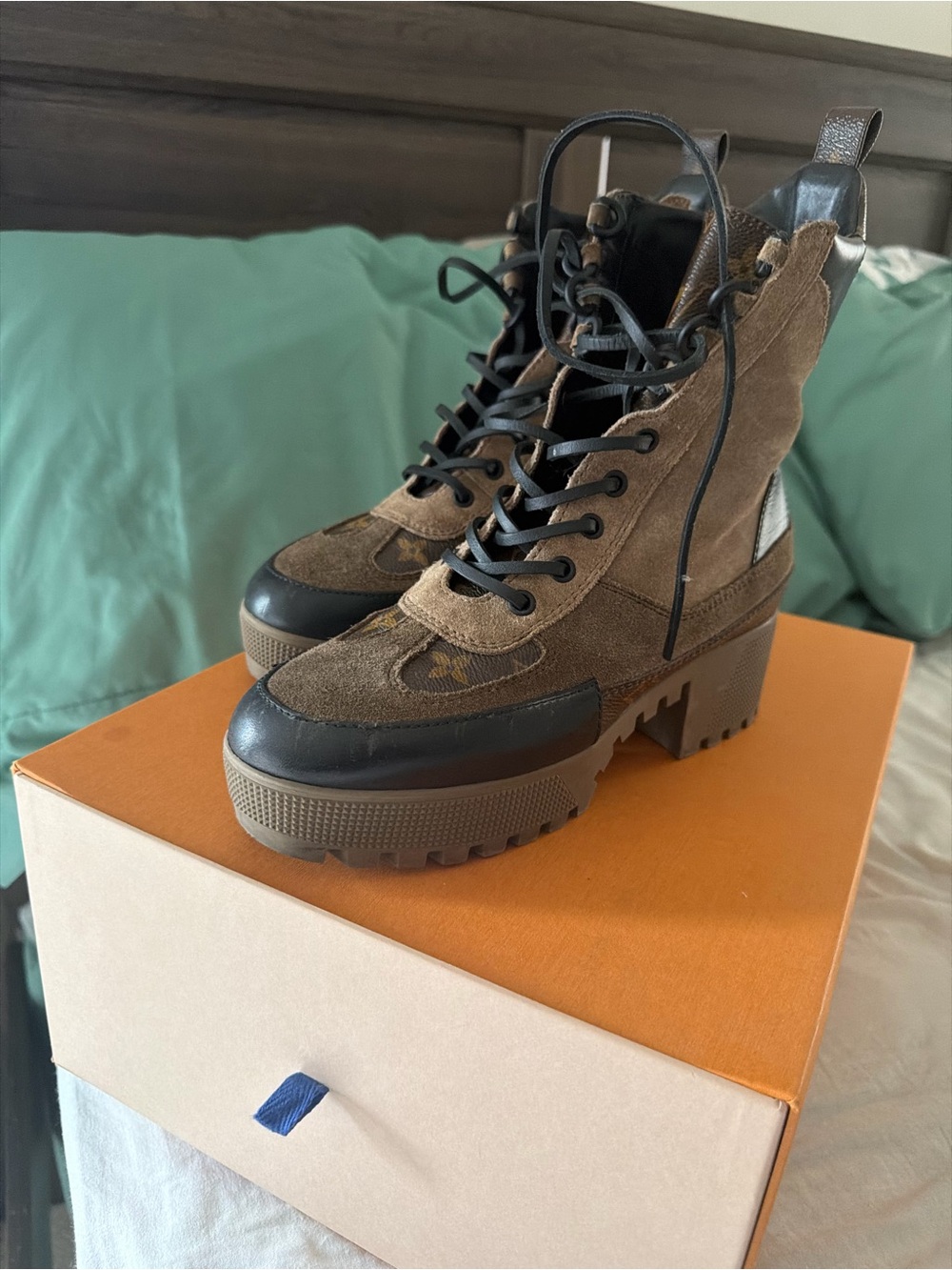 Louis Vuitton Brown Lace-Up Platform Combat Boots